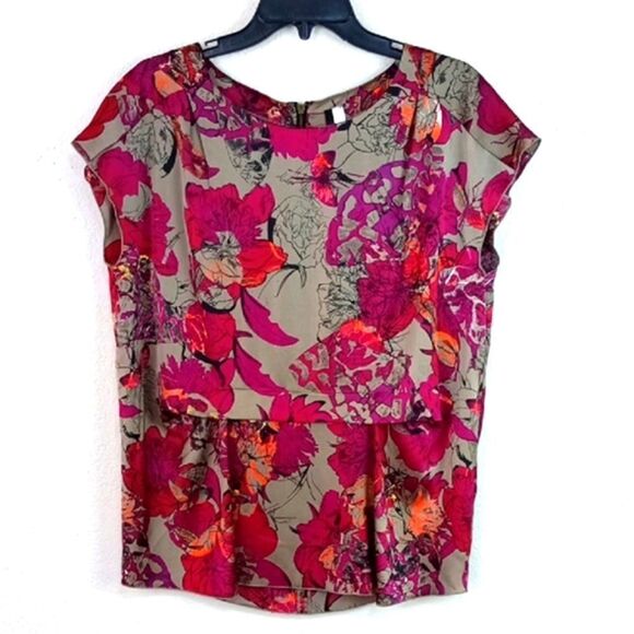 Kensie Women Floral Cap Sleeve Scoop Neck Top Sz L - Picture 1 of 9